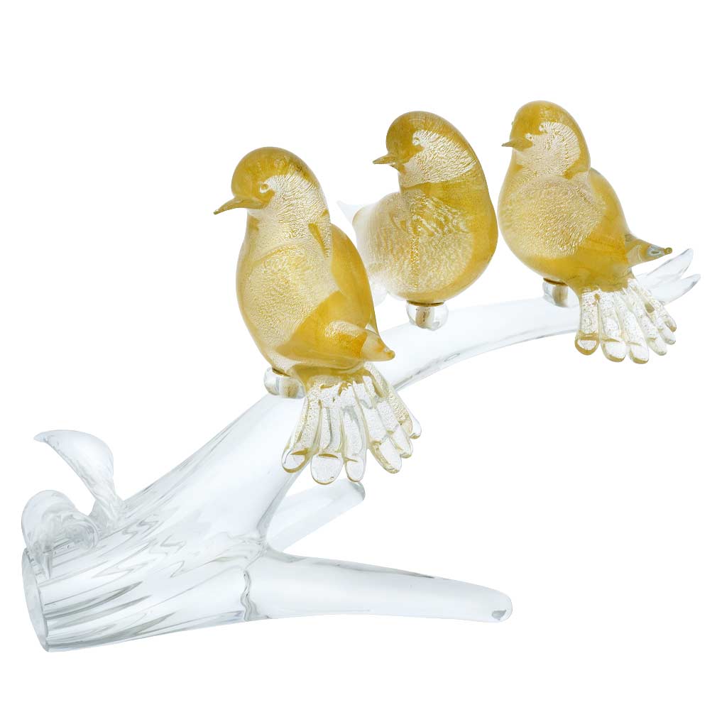 Murano Glass Birds On A Branch - Gold