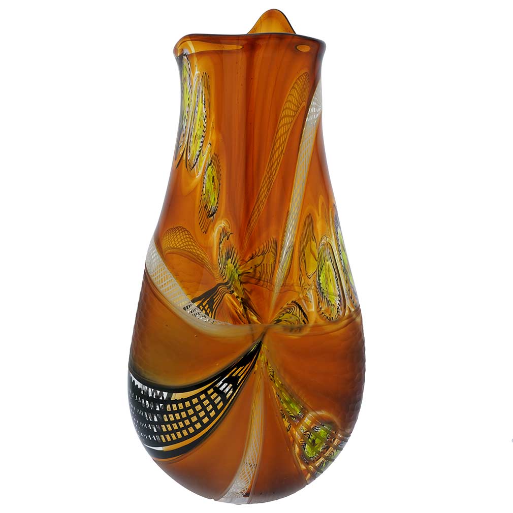Battuto Murano Glass Vase - Amber Brown
