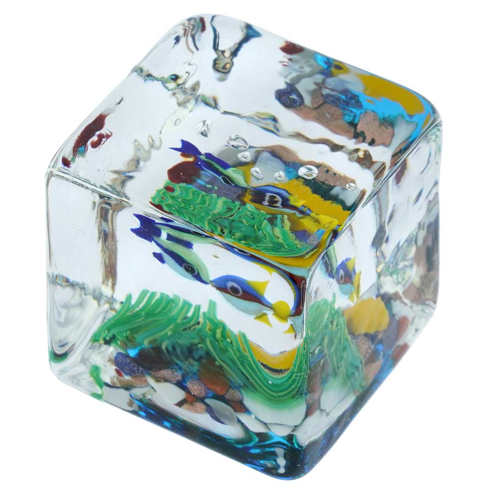 Murano Glass Aquarium Cube With Two Tropical Fish - 1-1/4 inches