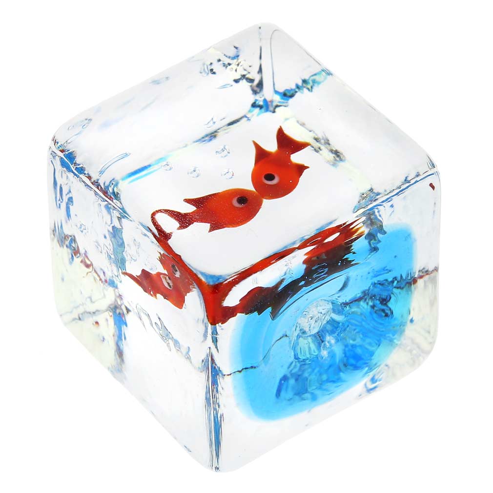Murano Glass Aquarium Cube With Two Goldfish - 1-1/4 inches