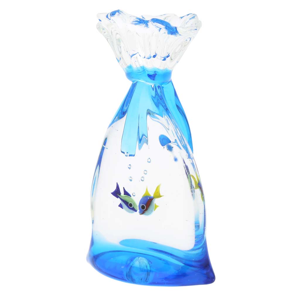 Murano Glass Aquarium Bag With Two Tropical Fish - 3-1/4 inches