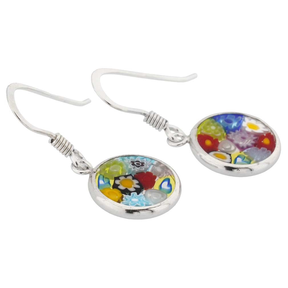 Millefiori Round Dangle Earrings \"Multicolor\" Small - Silver