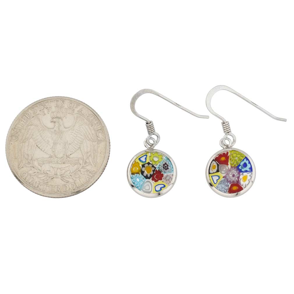 Millefiori Round Dangle Earrings \"Multicolor\" Small - Silver