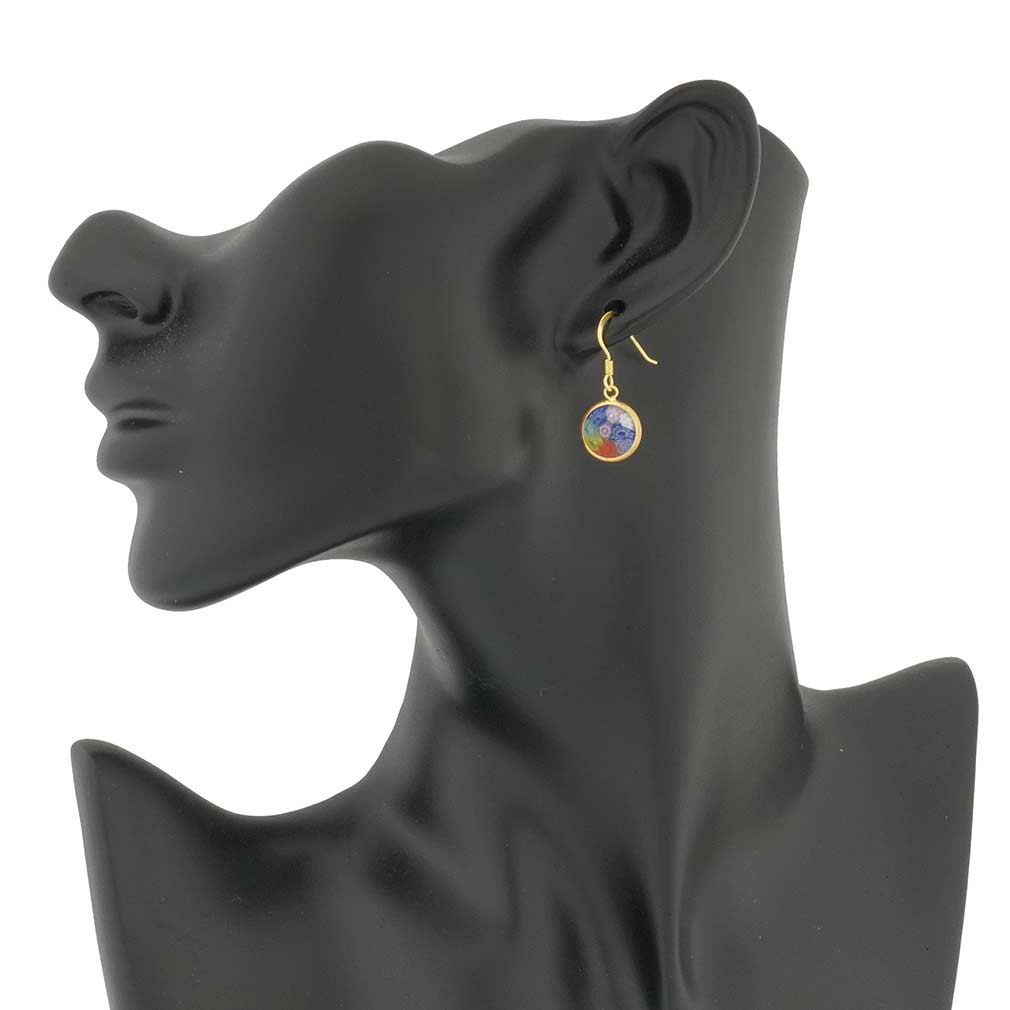 Millefiori Round Dangle Earrings \"Multicolor\" Small - Gold
