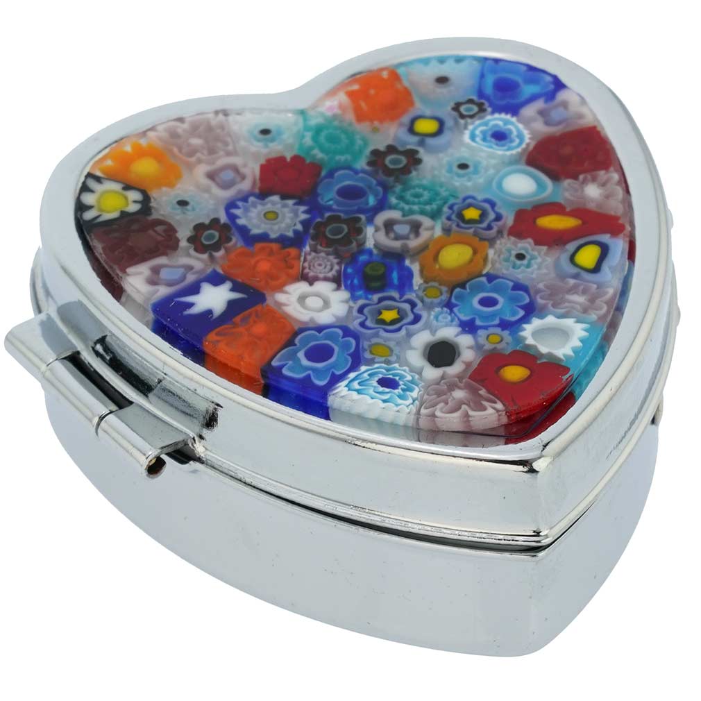 Murano Millefiori Heart Pill Box - Multicolor