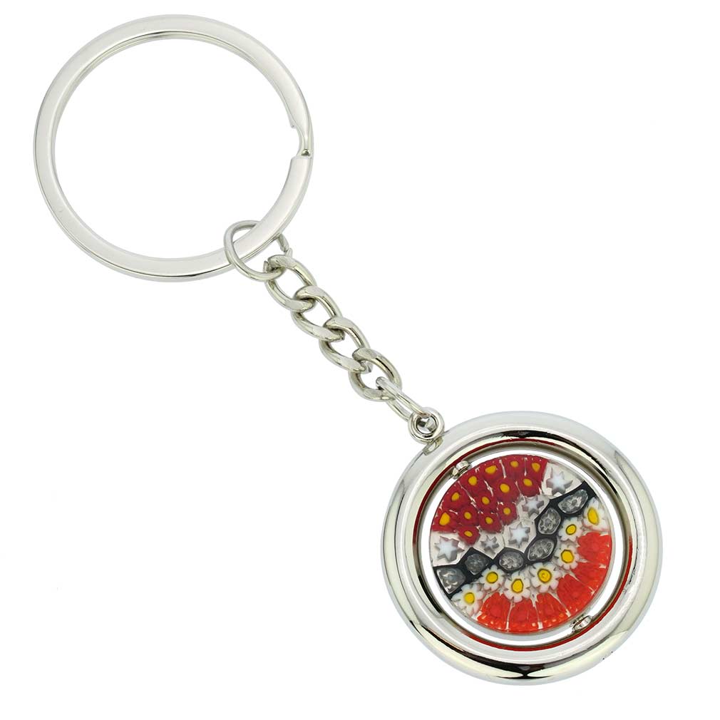Murano Keychains | Murano Millefiori Disk Keychain - Red