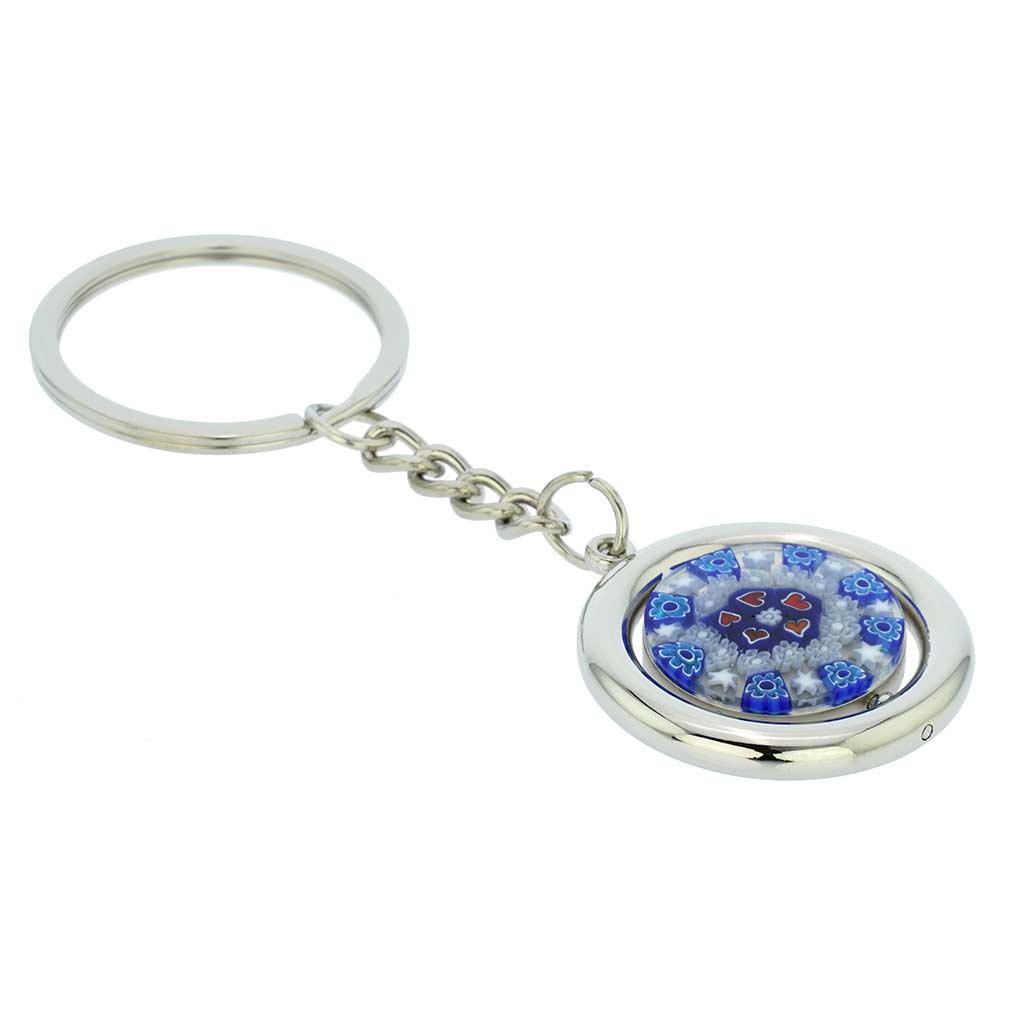 Murano Keychains | Murano Millefiori Disk Keychain - Blue