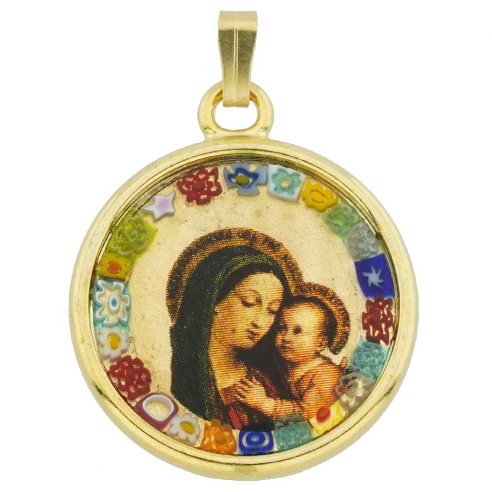 Murano Glass Millefiori Pendant - Madonna And Child