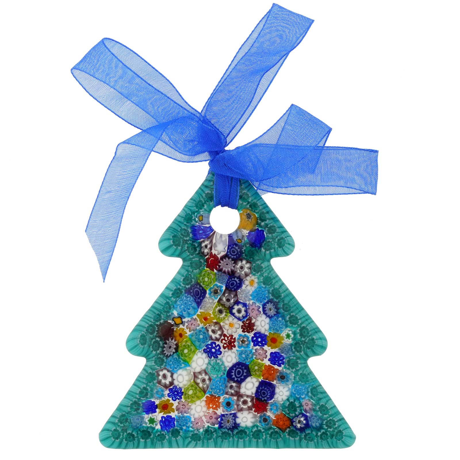 Murano Glass Hanging Christmas Tree Ornament with Ribbon - Seafoam Green