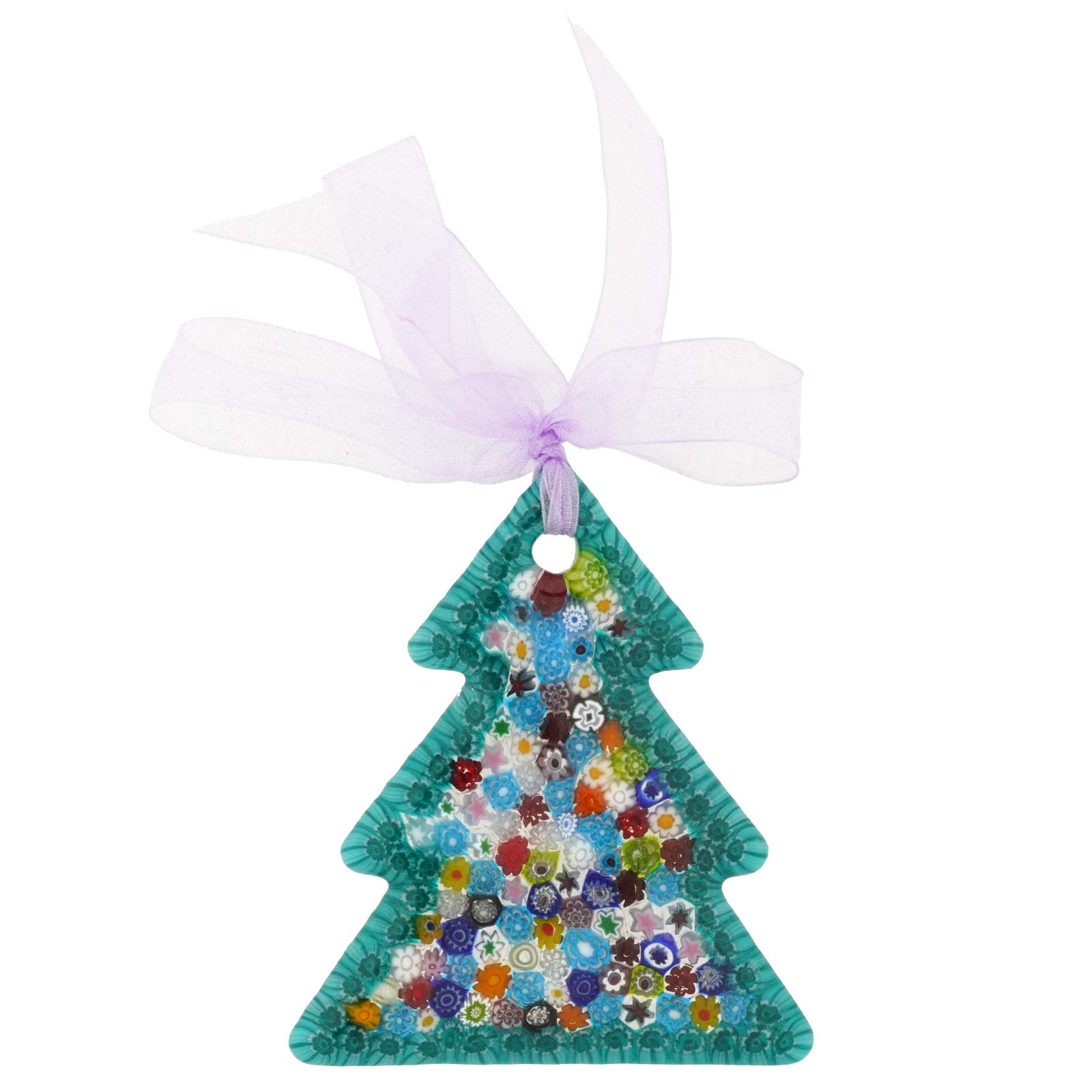Murano Glass Hanging Christmas Tree Ornament with Ribbon - Seafoam Green