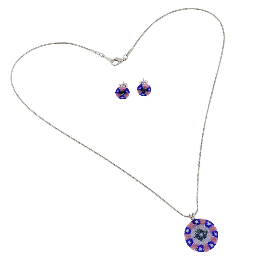 Murano Glass Millefiori Necklace and Earrings Set - Round Pink