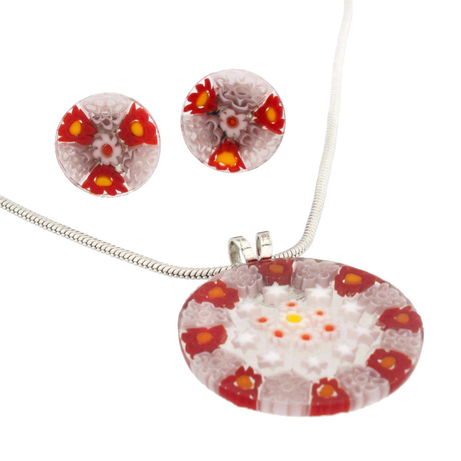 Murano Glass Millefiori Necklace and Earrings Set - Round