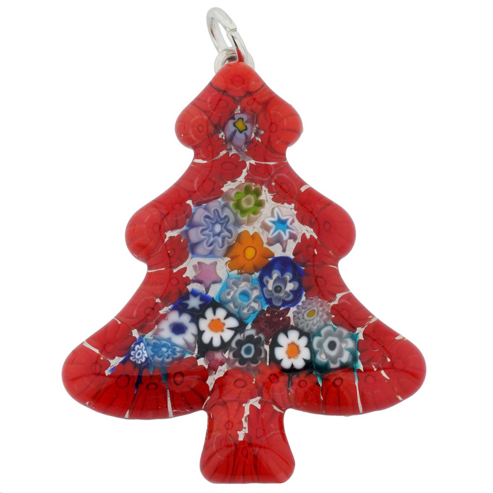 Murano Glass Millefiori Christmas Tree Pendant - Red