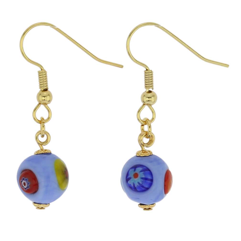 Murano Mosaic Sky Blue Ball Earrings