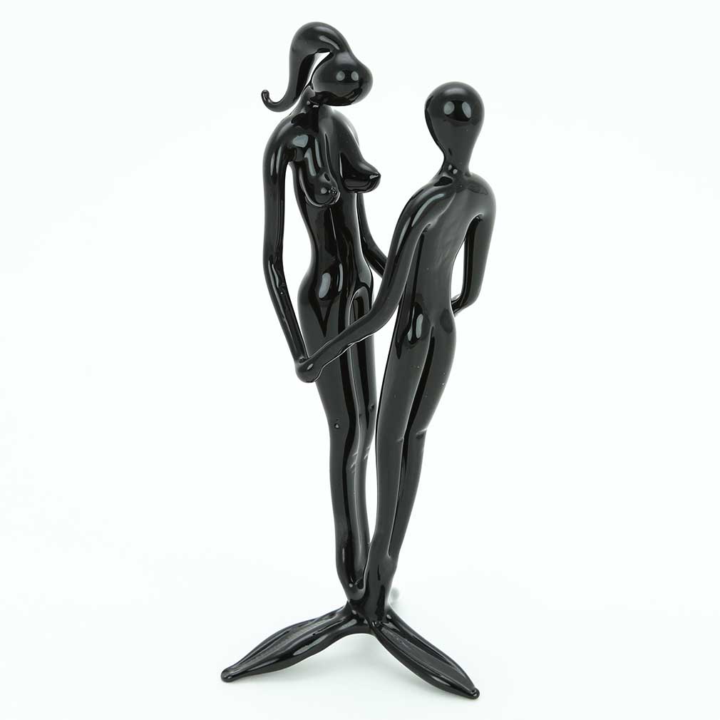 Murano Glass Lovers Statue - Black