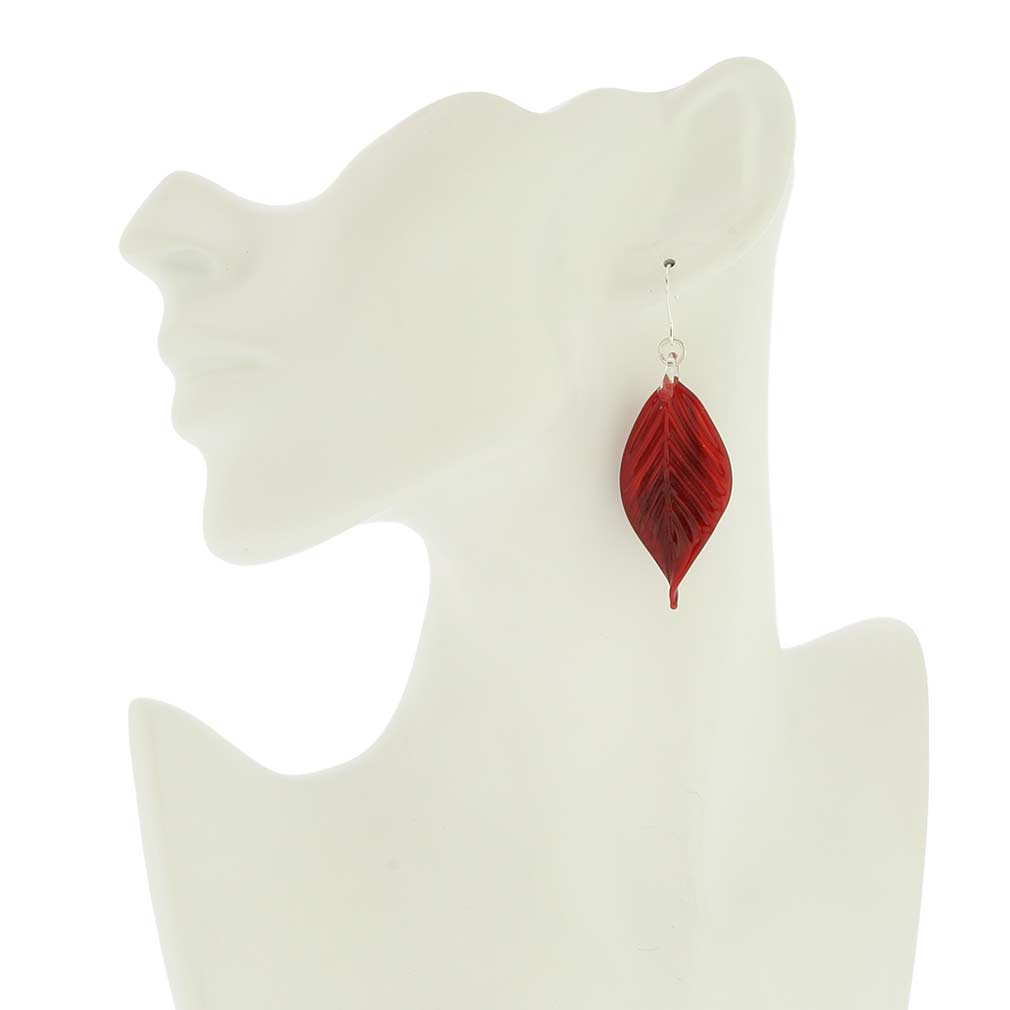 Murano Red Leaf Earrings