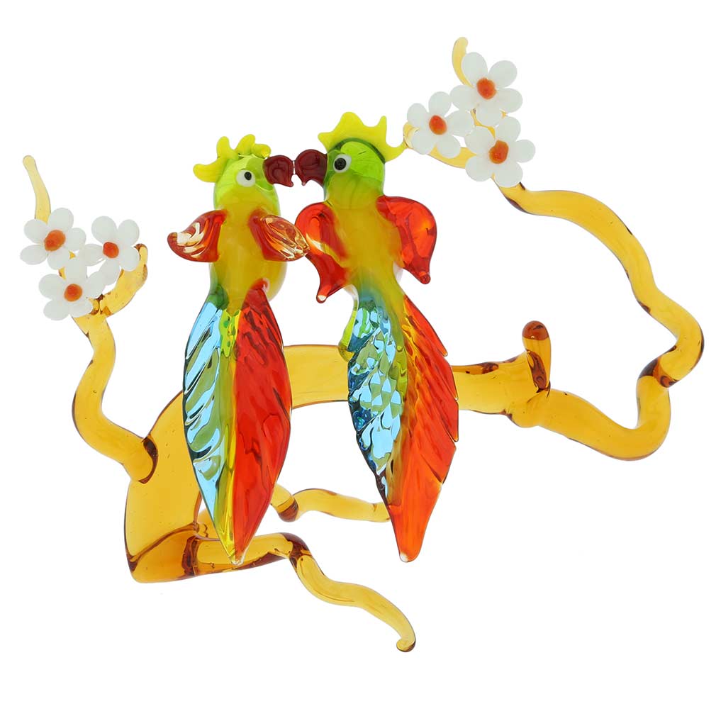 Murano Glass Parrots on a Branch