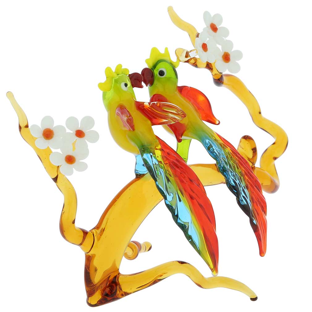Murano Glass Parrots on a Branch