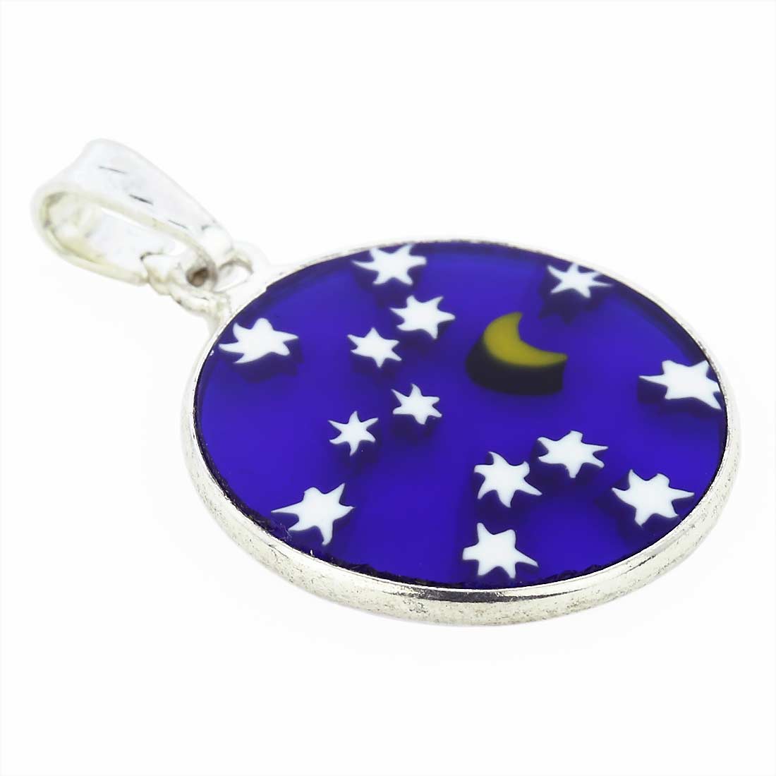 Small Millefiori Pendant \"Starry Night\" in Silver Frame 18mm
