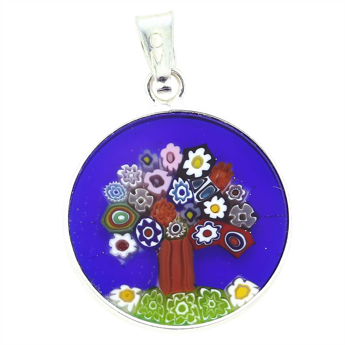 Small Millefiori Pendant \"Tree Of Life\" in Silver Frame 18mm