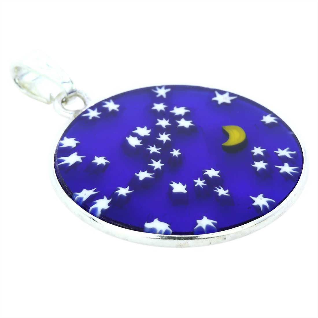 Medium Millefiori Pendant \"Starry Night\" in Silver Frame 23mm