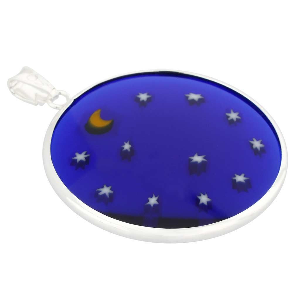 Large Millefiori Pendant \"Starry Night\" in Silver Frame 32mm