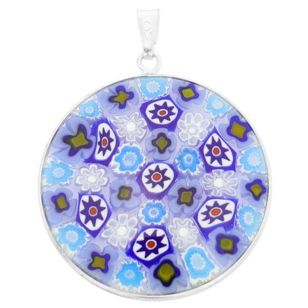 Large Millefiori Pendant in Sterling Silver Frame 32mm