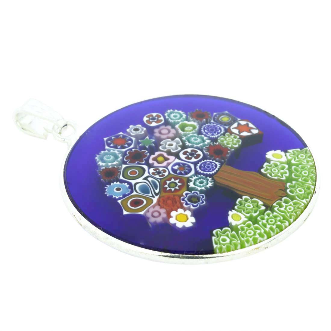 Large Millefiori Pendant \"Tree Of Life\" in Silver Frame 32mm
