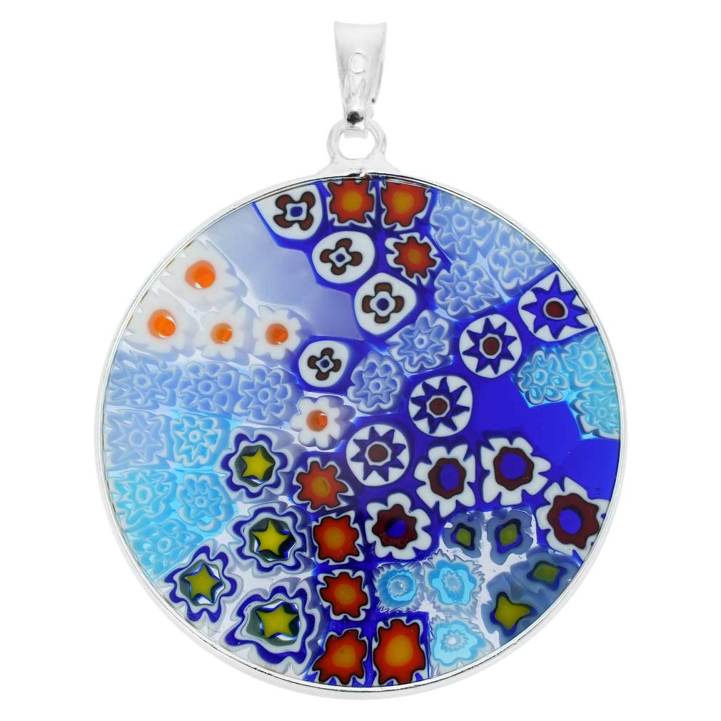 Large Millefiori Pendant in Sterling Silver Frame 32mm