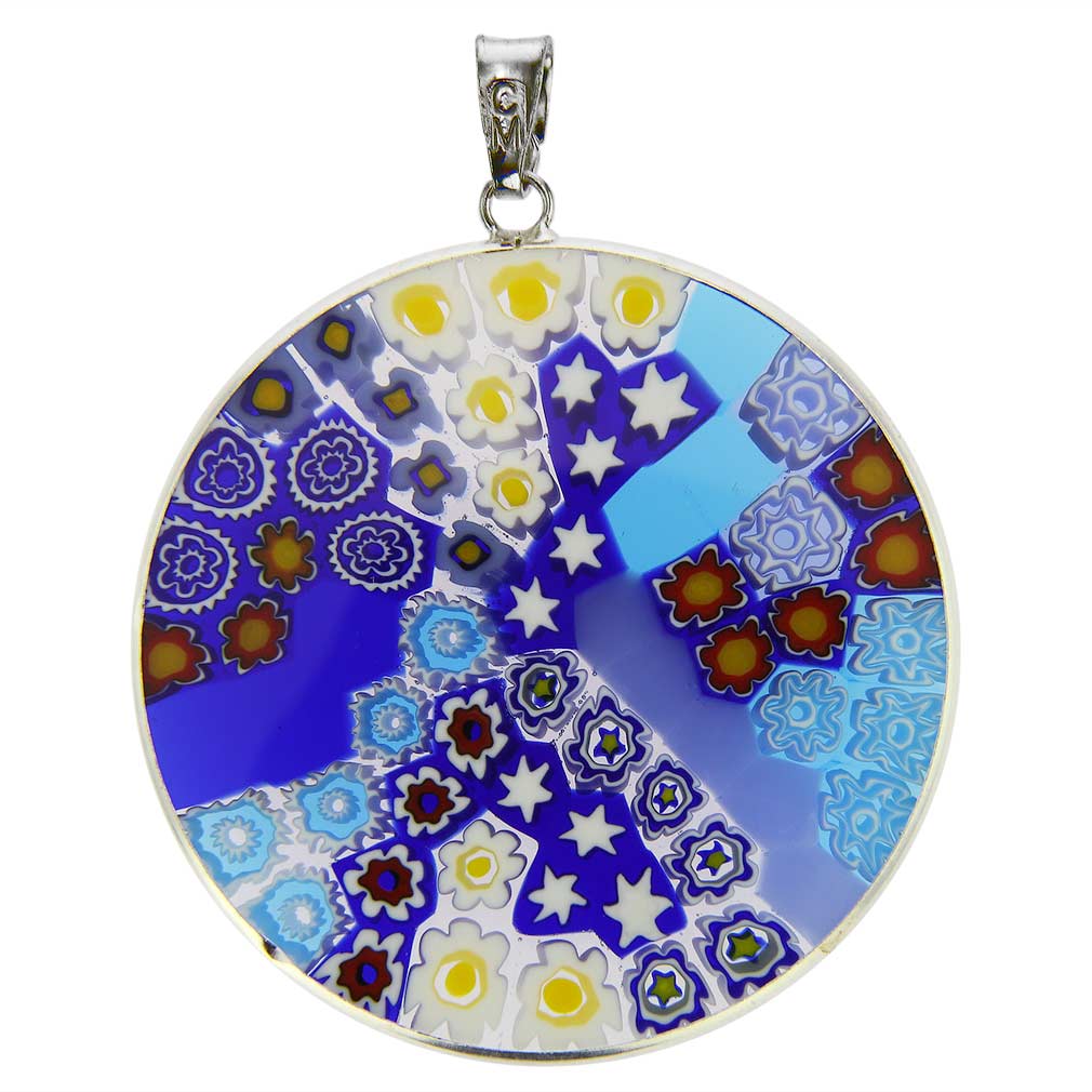 Large Millefiori Pendant in Sterling Silver Frame 36mm