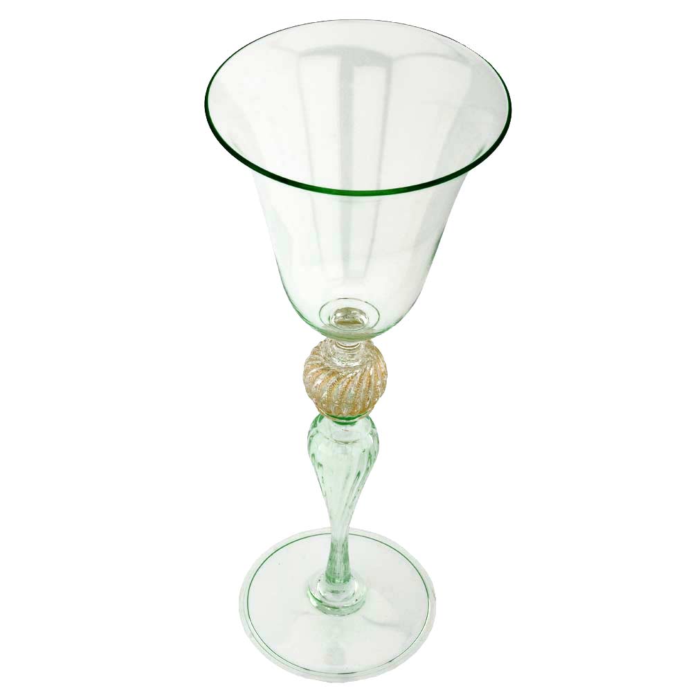 Vintage Murano Glass Cenedese Wine Glass Goblet - Gold and Aqua Green