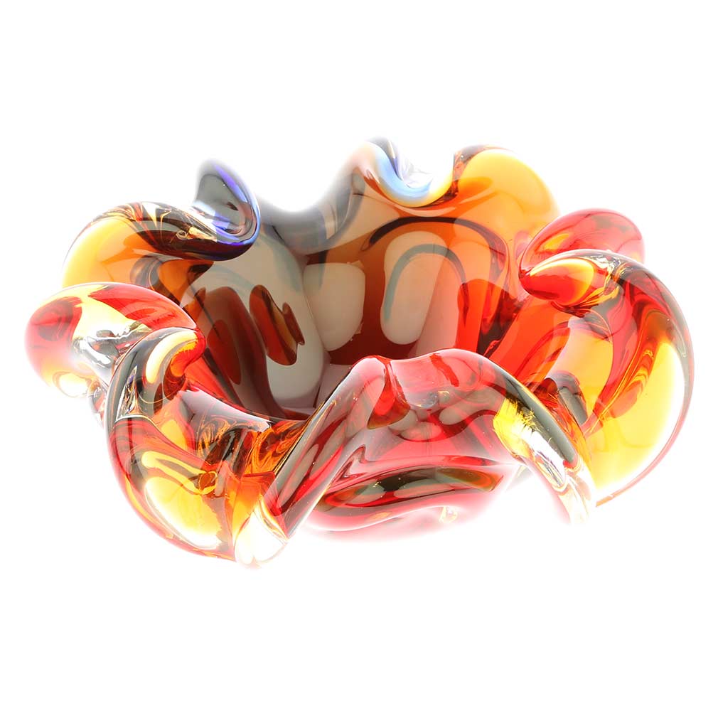 Murano Glass Sommerso Centerpiece Bowl - Red Blue Amber