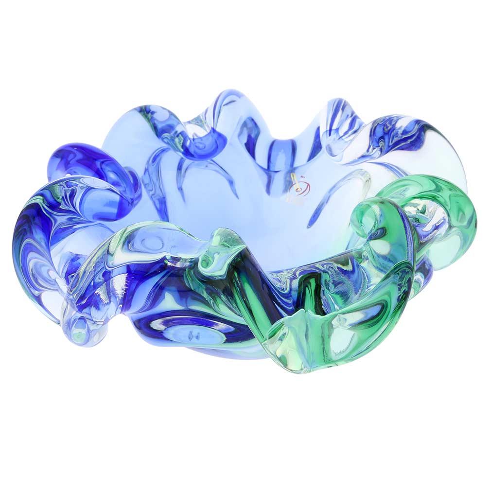 Murano Glass Sommerso Centerpiece Bowl - Green and Blue