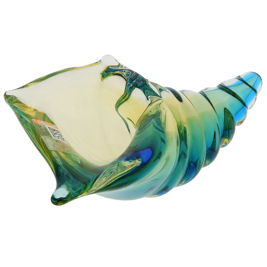 Murano Glass Cone Seashell - Amber Aqua