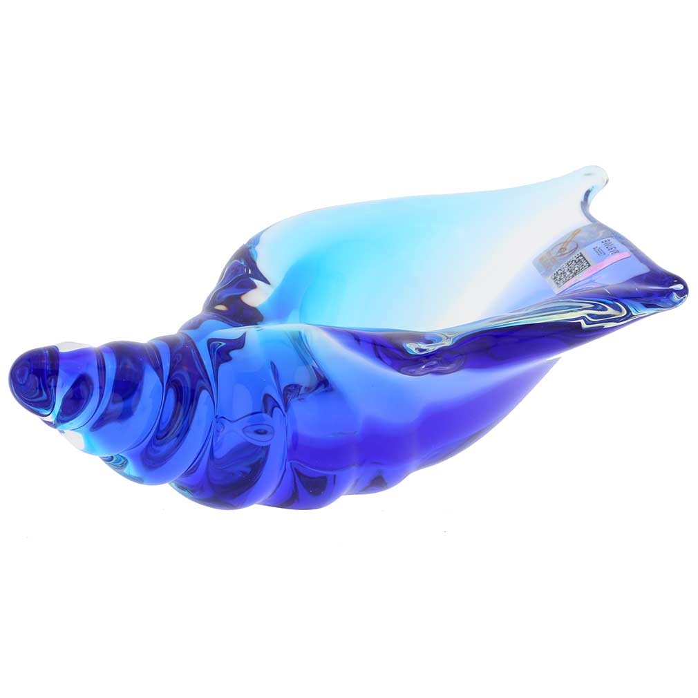 Murano Glass Cone Seashell - Aqua Blue