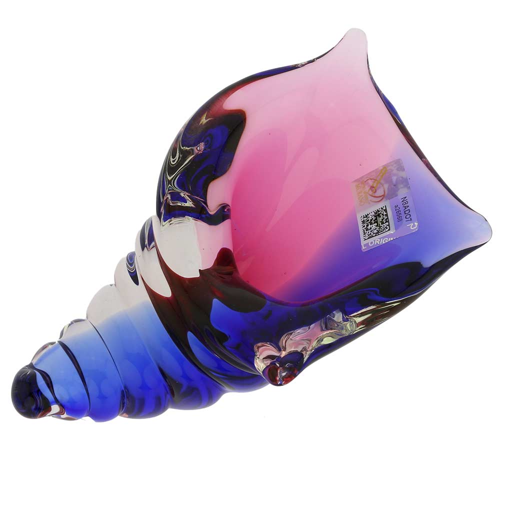 Murano Glass Cone Seashell - Rose and Blue