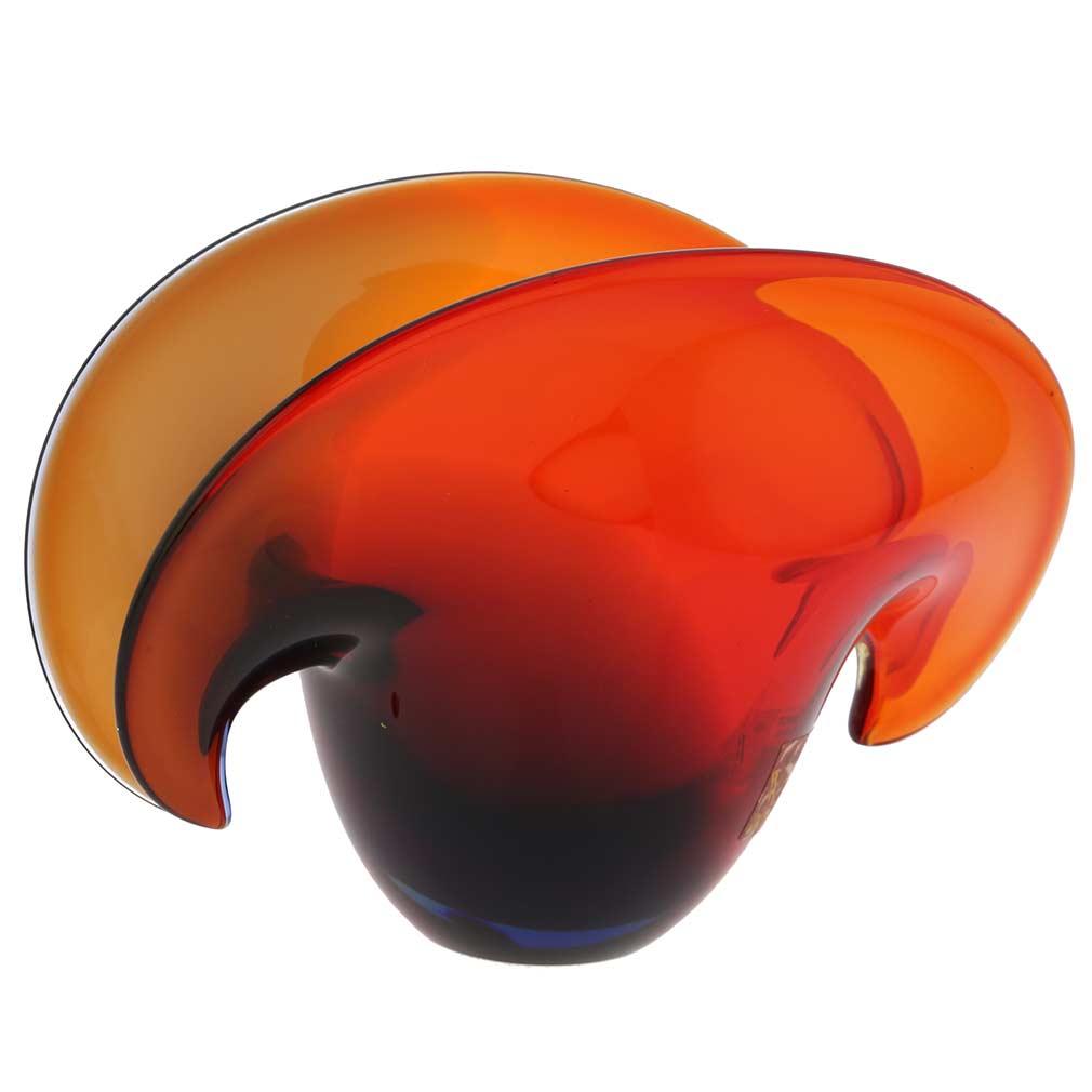 Clam Seashell Murano Glass Bowl - Red Blue Amber