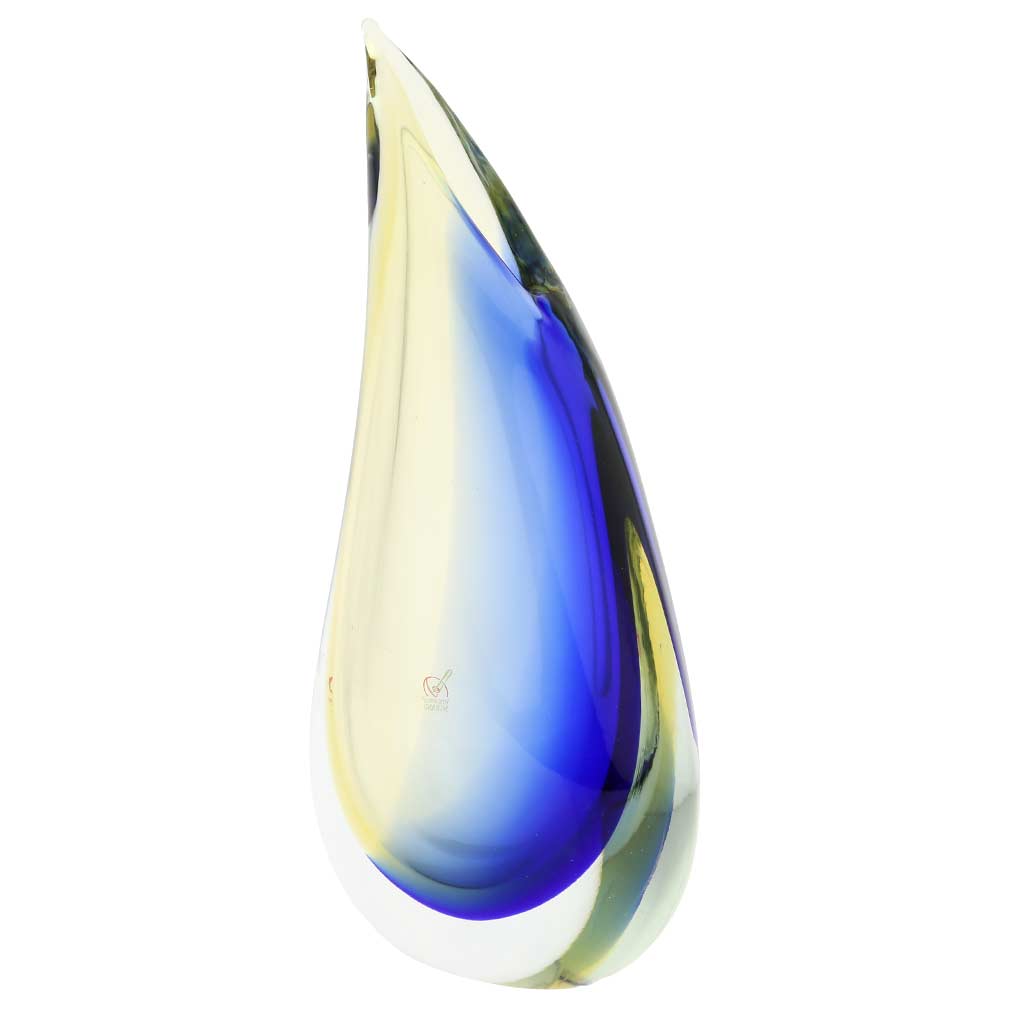 Murano Glass Sommerso Wave Vase - Amber Blue