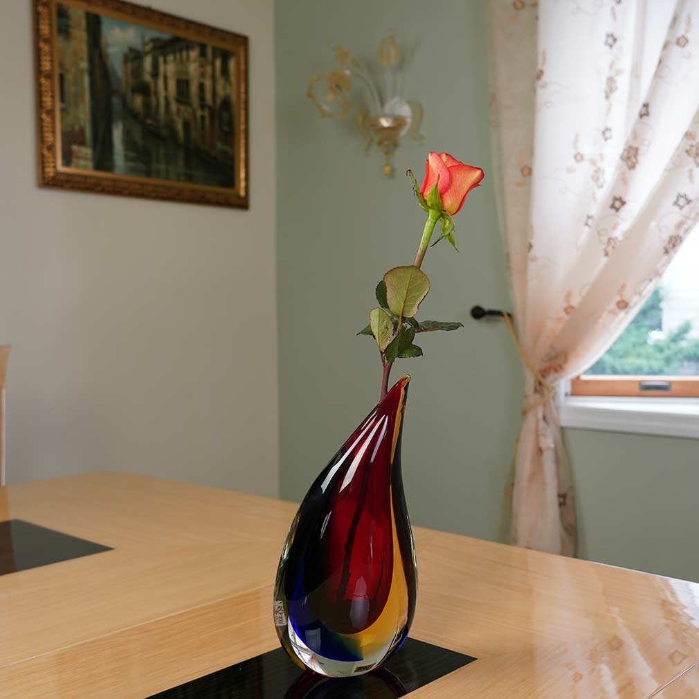 Murano Glass Sommerso Wave Vase - Red Blue Amber