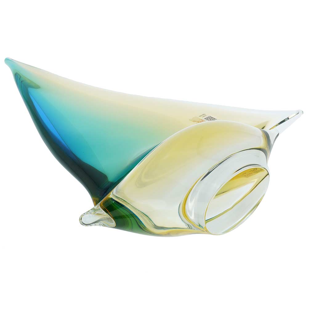 Murano Glass Large Sailboat - Amber Aqua