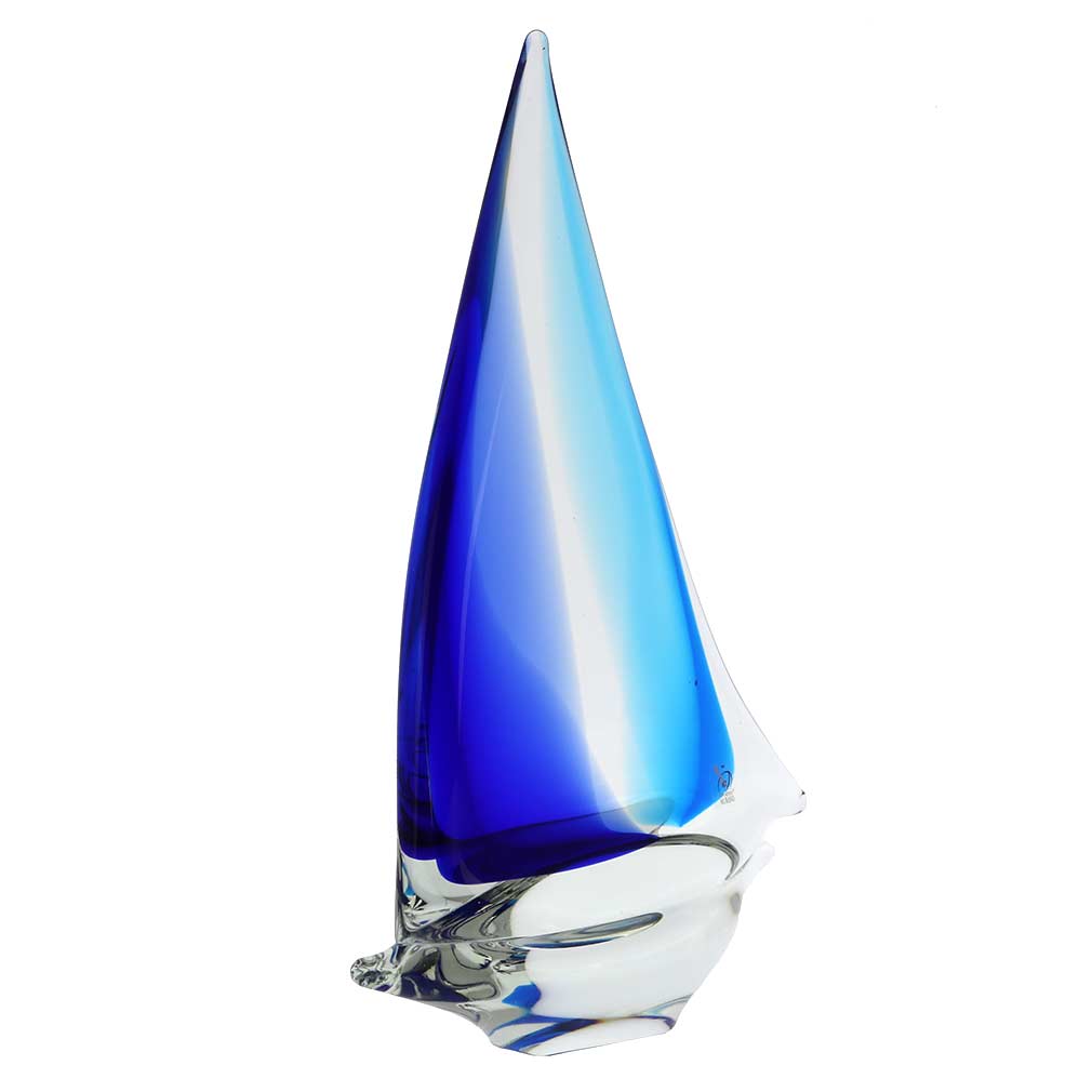 Murano Glass Large Sailboat - Aqua Blue