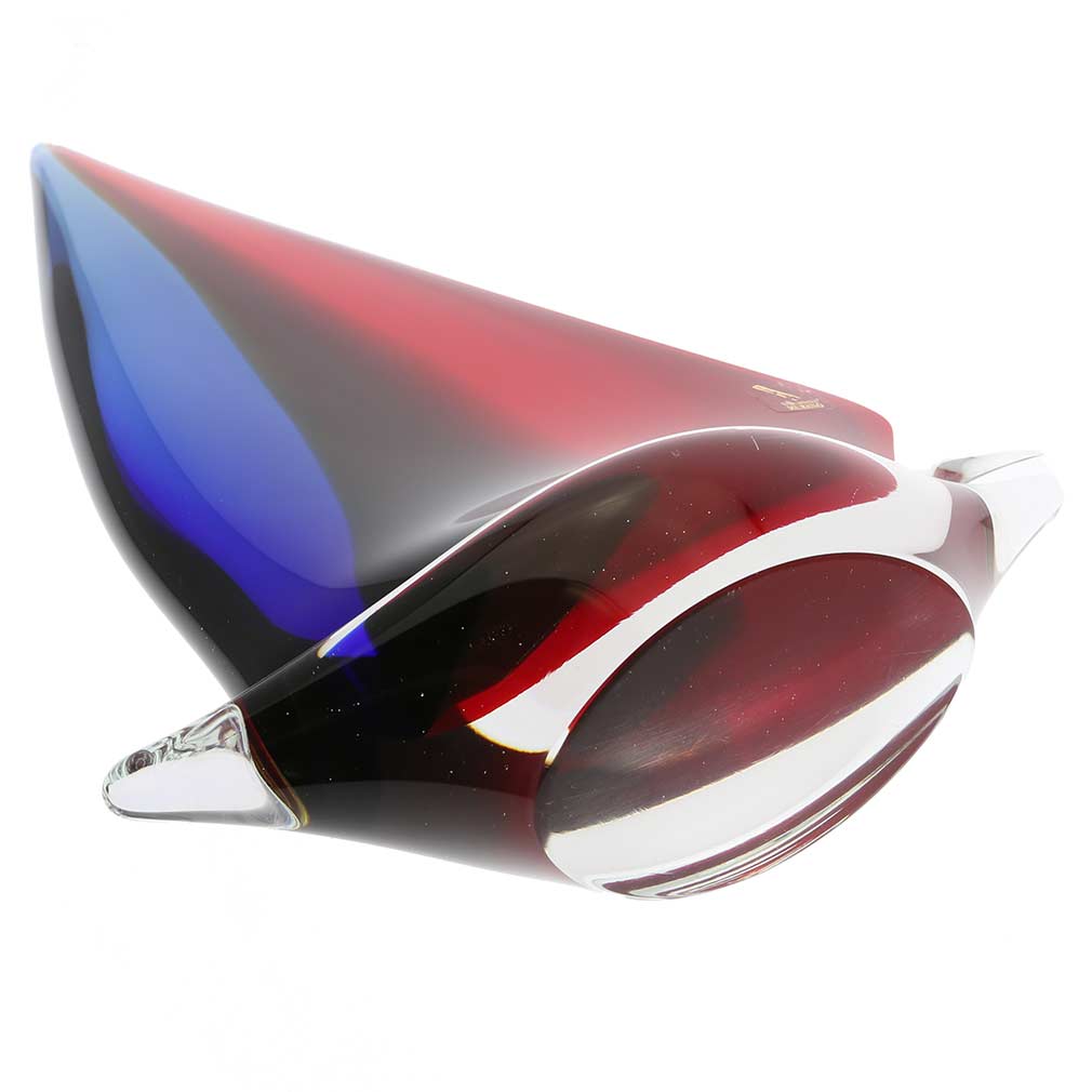 Murano Glass Large Sailboat - Red Blue Amber