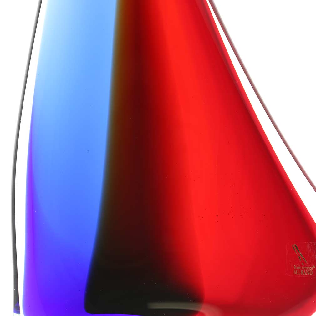 Murano Glass Large Sailboat - Red Blue Amber
