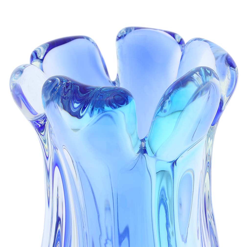 Murano Glass Sommerso Ribbed Bud Vase - Aqua Blue