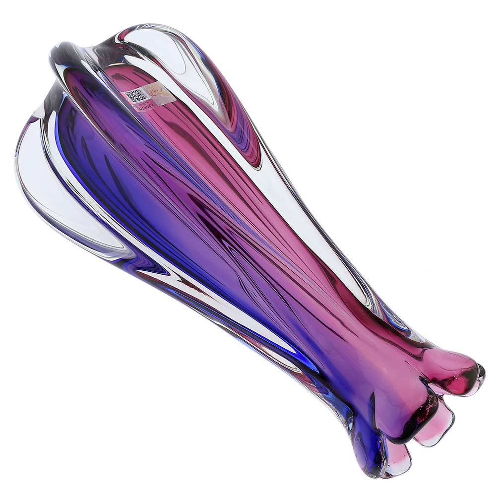 Murano Glass Sommerso Ribbed Bud Vase - Rose and Blue