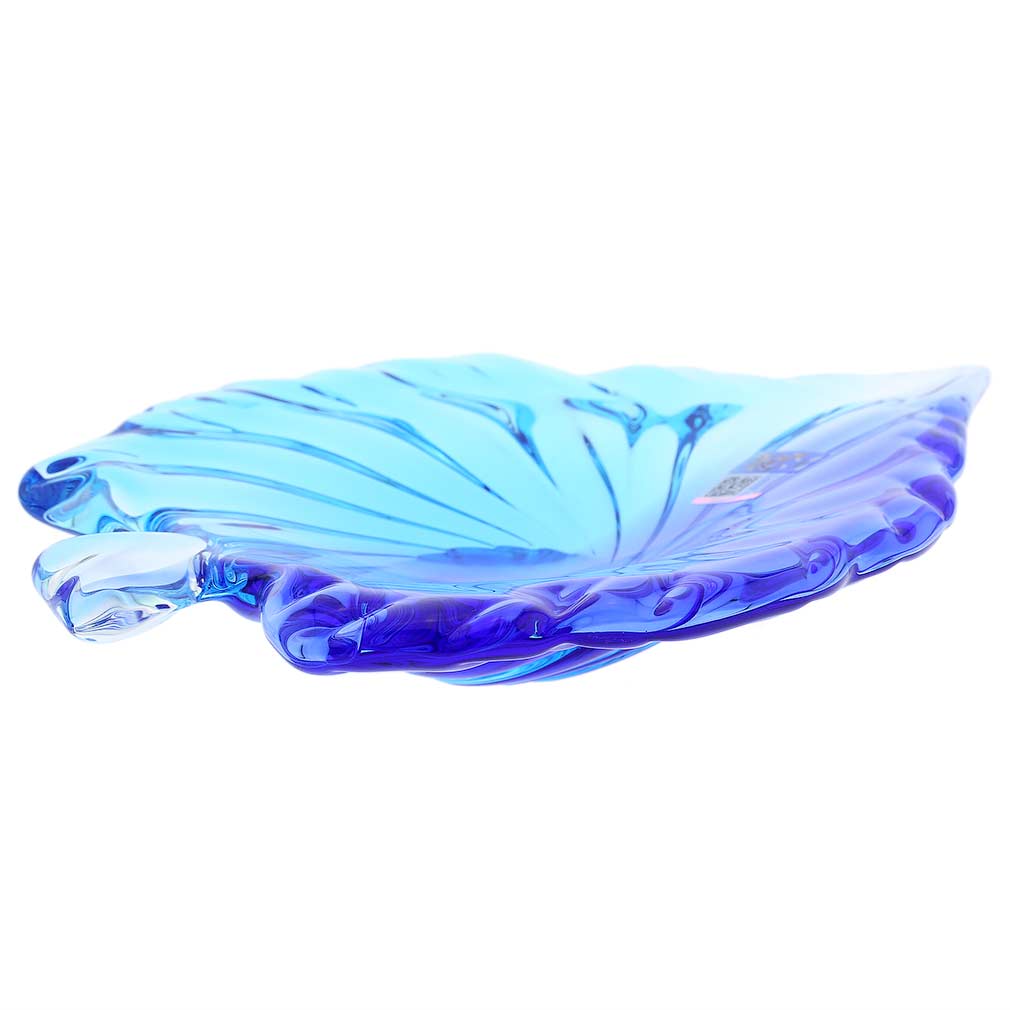 Murano Glass Sommerso Leaf Bowl - Aqua Blue