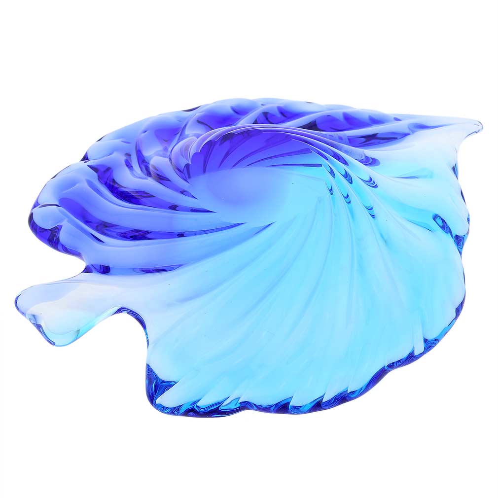 Murano Glass Sommerso Leaf Bowl - Aqua Blue