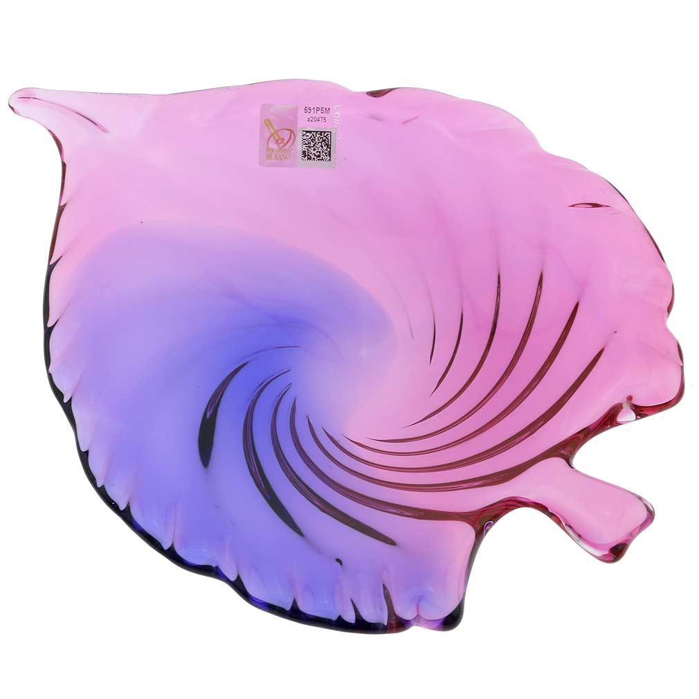 Murano Glass Sommerso Leaf Bowl - Rose and Blue