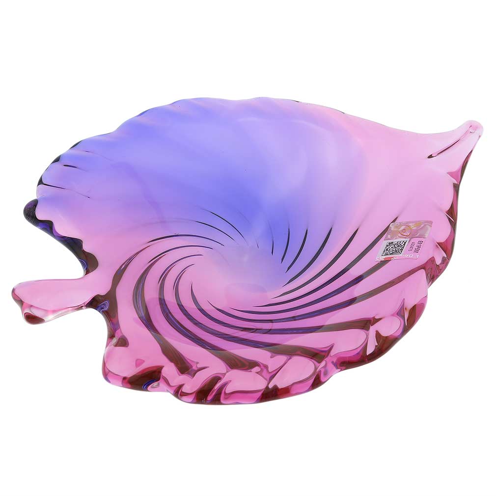 Murano Glass Sommerso Leaf Bowl - Rose and Blue