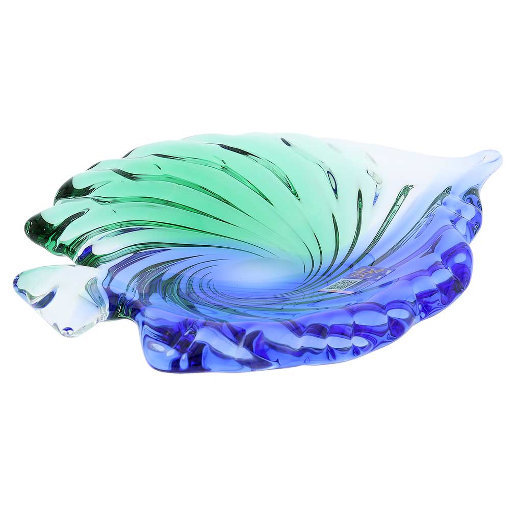 Murano Glass Sommerso Leaf Bowl - Green Blue